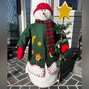 Vintage Primitive Snowman Felt Statue Christmas Decor!